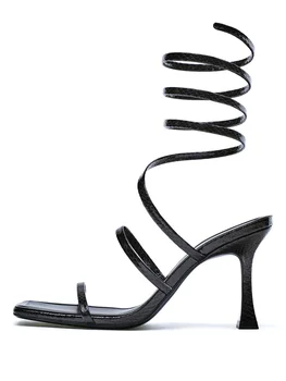 2023 Vasaros Naują Stilių Moterų Anklet Dirželis Aukštos Stiletto Kulno Aikštėje Kojų Sexy Sandalai Podiumo šou