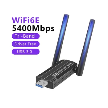 5400Mbps WiFi 6E Tinklo plokštė, USB 3.0, WiFi Adapteris Tri-Band 2.4 G 5G 6G Wifi Dongle Imtuvą už 
