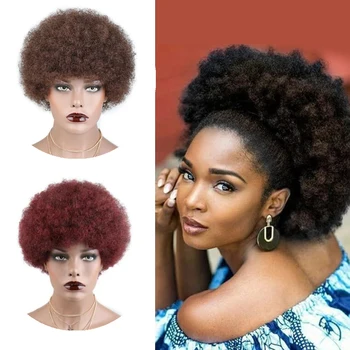 Afro Garbanotas Žmogaus Plaukų Perukai su Kirpčiukais Brazilijos Remy Plaukų Perukas Gamtos Juodos Spalvos Trumpas Sassy Žmogaus Plaukų Perukas Moterims