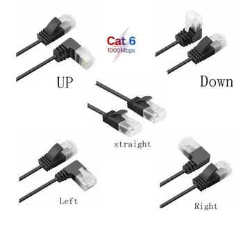 Ethernet Plonas Kabelis, RJ45 Cat7 6 Lan Ultra Plonas Kabelis, UTP RJ45 Tinklo Cat6 Suderinama Patch Cord 90 Laipsnių stačiu Kampu Kabelis