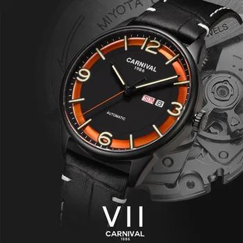 KARNAVALAS Mados Mechaninis laikrodis Vyrams, Prekės ženklo Prabangus Automatinis Judėjimo Juoda Šviesos Laikrodžius Vandeniui Montre Homme