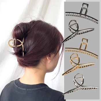 Korėjos Paprastas Elegantiškas Metalo Didelis Krabų Plaukų Clips Moterų, Mergaičių, Metalo Tuščiaviduriai Geometrinis Kryžiaus Plaukų, Nagų, Plaukų Aksesuarai, Vonios Įrašą