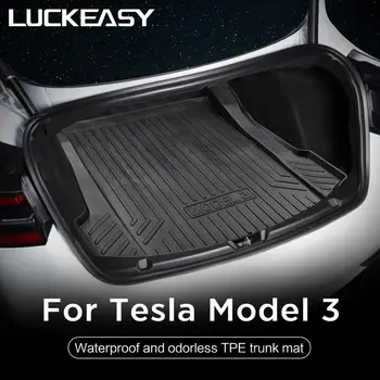 LUCKEASY už Tesla Model 3 TPE Medžiagos bet kokiomis Oro sąlygomis Automobilio bagažo skyriaus Grindų Kilimėlis Krovinių Linijinės Galinio Krovinių Dėklas Juoda Raštas Model3 2023