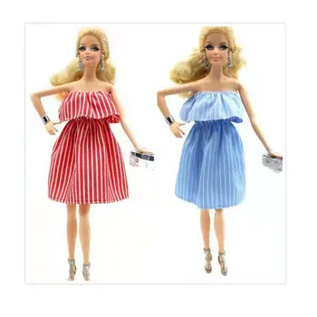 Mados Dryžuotas Off Peties Suknelė Barbie Drabužių Šalis Suknelė Princesė Šokių Vestidos 1/6 BJD Doll Aksesuaras Mergina Žaislai Dovana