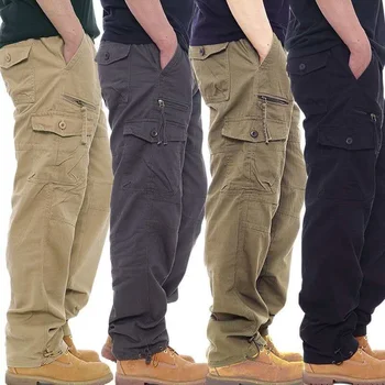 Medvilnės Krovinių Kelnės Vyrams, Darbo Drabužiai Armijos Karinis Stilius Taktinės Treniruotės, Tiesios Kelnės Outwear Atsitiktinis Multi Pocket Baggy Kelnės