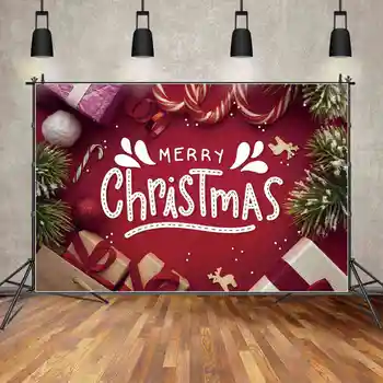 MĖNULIS.QG Fonas Raudonas Merry Christmas Banner Dovana Ramentas Juostelės Dekoracijos Fone Vaikų Sniego Pušų Sienos Šalis Photo Booth