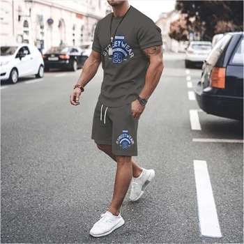 Vasaros Streetwear vyriški Marškinėliai Mados 3D Spausdinimo Logotipas Drabužių Komplektus Bėgiojimas Apvalios Kaklo Tracksuit Trumpas Rankovėmis Tee Top Kostiumas