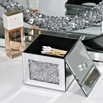 Šviesos Prabangus Diamond Apdaila Stiklo talpinimo Modernus Dekoro Darbastalio apsauga nuo dulkių Dangtelis Makiažas, Papuošalai Organizatorius Medvilnės Tamponu Dėžės